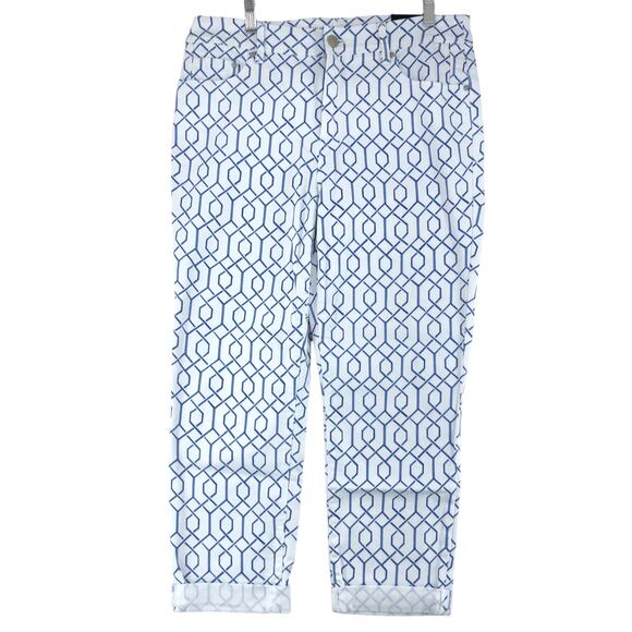 Chicos Womens Sz 1 US 8 So Slimming Girlfriend Crop Pants Stretch Geometric NEW - Picture 1 of 12